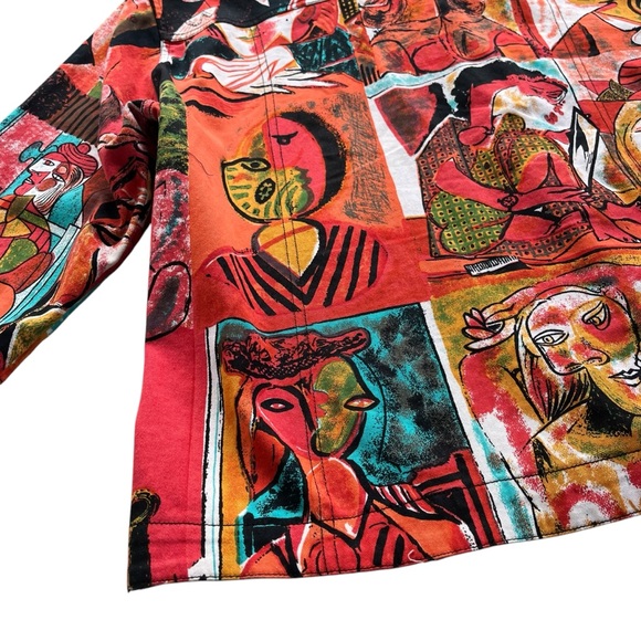 Kaktus Women’s XL Colorful Abstract Pablo Picasso Portraits Art Print 3/4 Jacket - Picture 14 of 16